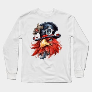 Watercolor Rooster Pirate #1 Long Sleeve T-Shirt